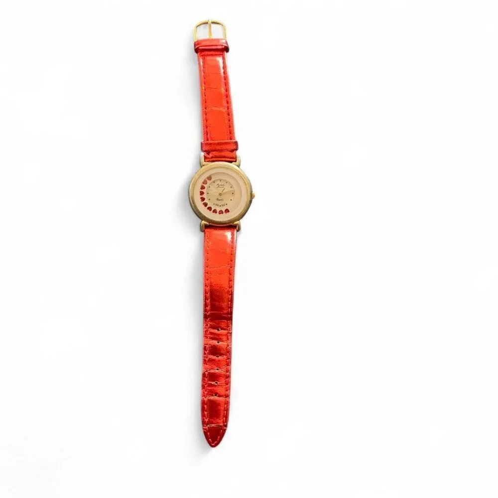 Michelle Louise Women's Red Metallic Buckle Band Analog Watch Leather‎ Hearts